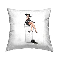 Stupell Industries Fashion Brand Woman Sitting Outdoor Printed Pillow, 18 x 18, Black