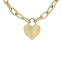 Fossil Women's Harlow Linear Texture Heart Gold-Tone Stainless Steel Pendant Necklace, Color: Gold (Model: JF04656710)