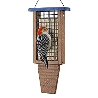 Kingsyard Recycled Plastic Suet Bird Feeder, Double Capacity Tail-Prop Suet Feeder for Outside Hanging, Sturdy & Durable, Great for Woodpecker & Clinging Birds, Blue