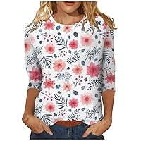 3/4 Sleeve Blouses for Women, Women's Fashion Daily Versatile Casual Round Neck Three Quarter Sleeve Printed Top