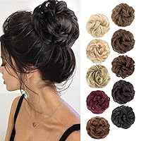 1PCS Messy Hair Bun Hair Scrunchies Extension Curly Wavy Messy Synthetic Chignon for Women (2#(Natural Black))