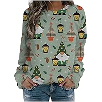 Amaon Coupons and Promo Codes Christmas Shirts for Women Crewneck Sweatshirts Oversized Fashion Pullover Funny Graphic Printed Long Sleeve Cute Tops