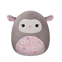 Squishmallows Original 12-Inch Elea Grey Lamb with Pink Floral Belly - Official Jazwares Plush