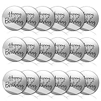 Acrylic Cake Disc, BENBO 18 Pieces Happy Birthday Cake Disc Mirror Acrylic Cupcake Toppers Mini Round Silver Birthday Engraved Topper Charms for Birthday Party DIY Cupcake Decoration