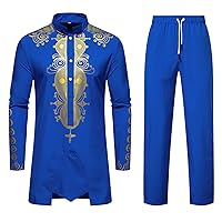 Men's Ethnic Kaftan Robes Long Sleeve African Dashiki Print Caftan Suit Two Piece Muslim Islamic Clothing