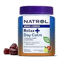Natrol Relax + Day Calm With L-Theanine, 5-HTP and Lemon Balm, 100% Drug-Free Dietary Supplement for Mood and Stress, 60 Tropical Fruit Punch-Flavored Gummies, 30 Day Supply