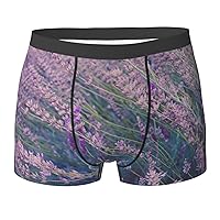 Purple Lavender Field Print Men's Boxer Briefs Bamboo Viscose Underwear Trunks, Trunks Underwear Boxer Briefs
