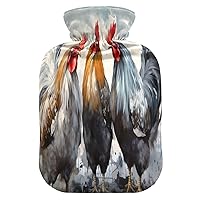 Hot Water Bottle with Cover 1L Warm Water Bottle for Hot and Cold Compress Hot and Cold Therapies,Hand Feet Warmer,Rooster