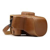 MegaGear Canon EOS Rebel SL3, Rebel SL2, Kiss X10, Kiss X9 18-55mm Lens Ever Ready Leather Camera Case and Strap, with Battery Access - Light Brown - MG1305