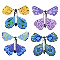 4 Pcs Magic Flying Butterfly Flies From Cards Letters Books Gifts and Flowers, Wind Up Butterfly Toy Great Surprise Wedding Birthday Gift