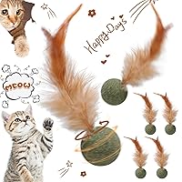 6 Pcs Interactive Cat Toy Catnip Feather Ball Compressed Natural Catnip Lollipop Natural Cat Kicker with Feathers for Kitty