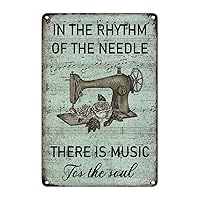 Sewing Machine with Floral Wall Art Decor Metal Sign In The Rhythm of The Needle There Is Music for The Soul Teal Art Sign Dressmaker Sewing Room Retro Street Hanging Sign Craft Room Decor