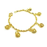 Lovely Hearts 23K 24K Thai BAHT Yellow Gold Plated Charm Bracelet 7 inch Jewelry Girl Women