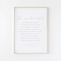incheN/A inche 8x12 Inch Wood Framed Sign F Scott Fitzgerald Quote She was Beautiful Quote She is Beautiful F Scott Fitzgerald Quote Literary Quote, Style 2