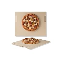 Pizza Stone 12in x 15in Rectangular Baking & Grilling Stone, Perfect for Oven, BBQ and Grill. Innovative Double - faced Built - in 4 Handles Design