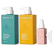 Medix 5.5 Vitamin C Brightening Body Cream + Glycolic Acid Exfoliating Body Wash + 3% Hyaluronic Acid Hydrating Booster Serum Set