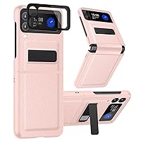 pcgaga for Galaxy Z Flip 3 Case with [Hinge Protection] [Bulit-in Cover Screen Camera Protector] Kickstand Leather Phone Case for Samsung Galaxy Z Flip3 5G 2021 - Pink