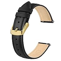 BISONSTRAP Elegant Leather Watch Straps, Quick Release, Watch Bands for Women and Men, 15mm, Black (Gold Buckle)