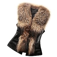 Womens Faux Fur and Leather Vest Lapel Open Front Jacket Plus Size Sleeveless Waistcoat Fashion Dressy Outerwear
