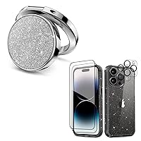 MIODIK Bundle - for iPhone 15 Pro Max Case Clear Glitter (Black) + Phone Ring Holder (Silver), with 2Pcs Screen Protector & 2Pcs Camera Lens Protector, Protective Shockproof for Women