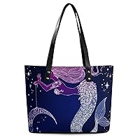 Womens Handbag Star Moon Mermaid Leather Tote Bag Top Handle Satchel Bags For Lady