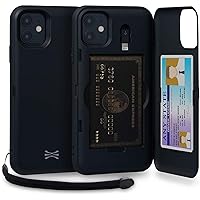TORU CX PRO Case for iPhone 11, with Card Holder | Slim Protective Cover with Hidden Credit Cards Wallet Flip Slot Compartment Kickstand | Include Mirror, Wrist Strap, Lightning Adapter - Black