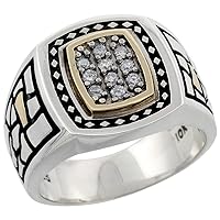 10k Gold & Sterling Silver 2-Tone Men's Celtic Diamond Ring with 0.20 ct. Brilliant Cut Diamonds, 5/8 inch wide
