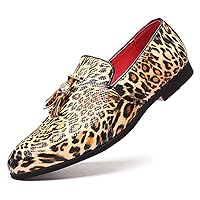 Mens Penny Loafers Leopard Tassel Fringe Fashion Casual Slip On Driving Wedding Prom Shoes Moccasins