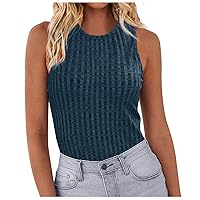 Women's Ribbed Knit Tank Top 2024 Summer Casual Slim Fit Basic Textured Sleeveless Shirts Comfy Stretchy Crewneck Tops