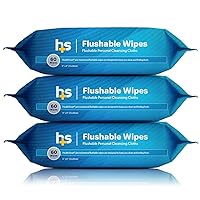 60 Count Flushable Wipes, Gentle on Sensitive Skin, Easily Disintegrates, Alcohol-Free Wipes for Adults or Babies, Pack of 3 (180 ct) FSA & HSA Eligible