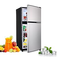 FLS-80-SILVER 3.5Cu.Ft Compact Refrigerator, Small Refrigerator with freezer, Retro Fridge with Dual Door, 7 Level Adjustable Thermostat for Garage, Dorm,Bedroom, Office, Apartment