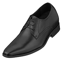 CALTO Men's Invisible Height Increasing Elevator Shoes - Black Premium Leather Lace-up Formal Derby Oxfords - 2.8 Inches Taller