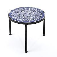 Christopher Knight Home Slate Outdoor Ceramic Tile Side Table with Iron Frame, Blue / White