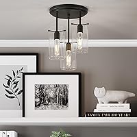Nathan James Ophelia Semi Flush Mount Ceiling Light, 3-Light Kitchen Fixture with Clear Glass Shade for Hallway, Dining Room and Bedroom, Matte Black/Clear