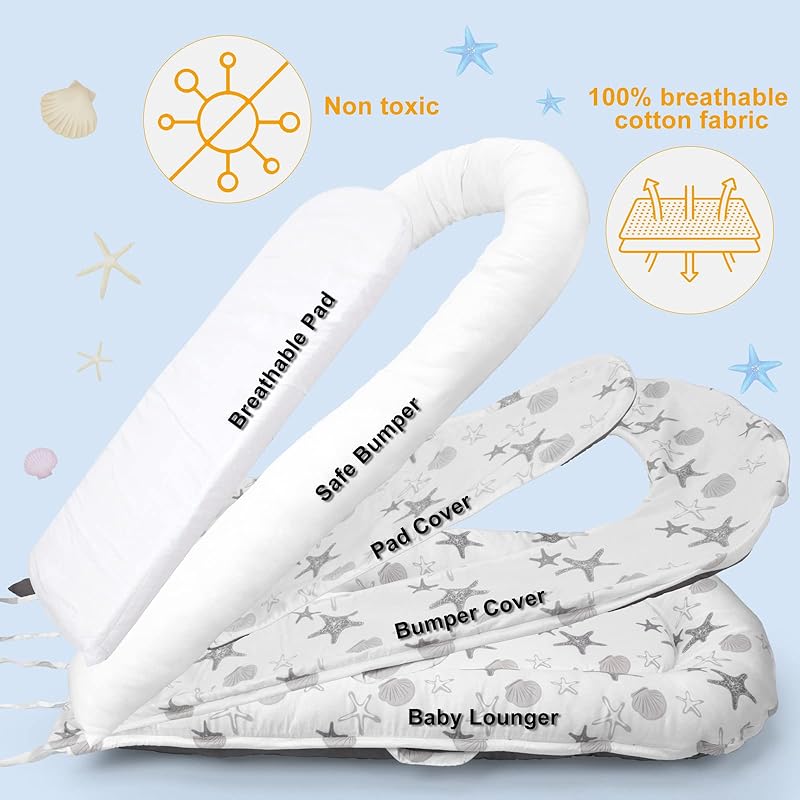Baby Lounger for Newborn, Soft Breathable Lounger Cover Fits 0-24 Months  Newborn Infant Babies