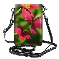 Red Yellow Flowers Print Crossbody Mini Phone Bag For Women,Fashionable Cute Pu Splashproof Phone Bag,With Card Slot