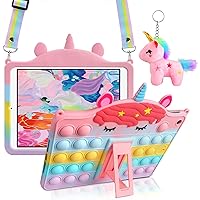 WESADN for iPad 6th 5th Generation Cases iPad 2018/2017 9.7 inch with Kickstand Lanyard Keychain Silicone Fidget Bubble Case for Girls Women Cute Rainbow Pop Protective Tablet Cover for iPad 9.7 Case