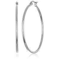 Amazon Essentials Stainless Steel Rounded Tube Hoop Earrings (40mm)