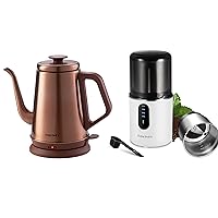 DmofwHi Gooseneck Electric Kettle(1.0L) Copper With Cordless Coffee Grinder Electric (White)