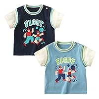 Unisex Boys Girls Crewneck Short Sleeve Shirts Little Kids Stripe Printed Cotton Tshirt for Summer