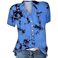Women's Blouses Floral Print Top Casual Button-Up Short Sleeved Shirt Blouses, S-3XL
