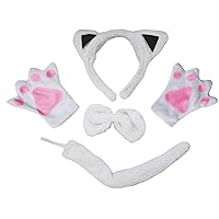 Petitebella White Cat Headband Bowtie Tail Glove 4pc Children Costume