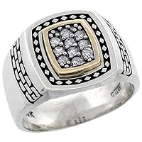 10k Gold & Sterling Silver 2-Tone Men's Brick Design Diamond Ring with 0.24 ct. Brilliant Cut Diamonds, 5/8 inch wide