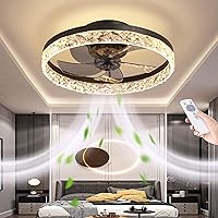 Indoor Ceiling Fan with Lights and Remote Control, Ceiling Light with Fan, 3 Color 6 Speeds Timing, Semi Flush Mount Low Profile Fan (Black)