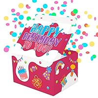 FETTIPOP Gift Box DIY (Red), Gift Box Exploding Confetti - Happy Birthday, Surprise Prank Box Pop Up 7.2x5.5x4.3 in.