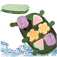 1PC Popsicle Molds with Sticks 6 Cavity Silicone Popsicle Molds BPA Ice Pop Mold Cute Cartoon Animal Flower Design Reusable DIY Baby Popsicle Molds Easy Release