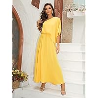 Women's Dress One Shoulder Split Thigh Formal Dress Women's dressEVEBABY (Color : Yellow, Size : Medium)