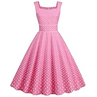 Women's Polka Dot Retro Vintage Dress 50s 60s Pinup Sleeveless A-line Cocktail Party Swing Dress