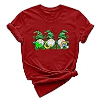 St Patricks Day Shirt for Women 2024 Short Sleeve Crewneck Green Gnome Print Cute Tops Loose Fit Comfy Casual Dressy Blouses