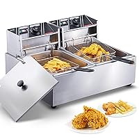 VEVOR Electric Deep Fryer, 24L Large Capacity Countertop Fryer w/Dual Removable Basket, 3000W Stainless Steel Dual Deep Fryer for Kitchen, Restaurant and Commercial Use, Silver